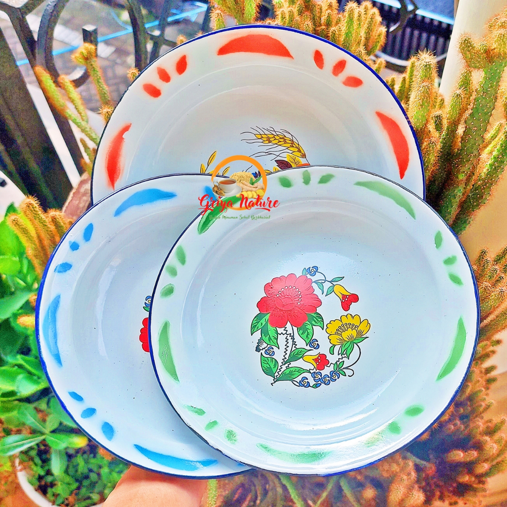 GRIYA NATURE [COD] Piring Jadul Bunga 20 - 22cm | Piring Seng Jadul | Piring Enamel Tebal Premium | 