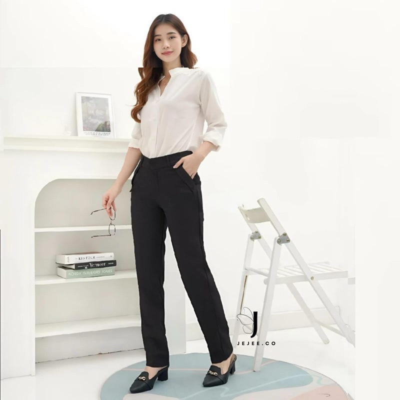 Jejee.co - Celana Kerja Wanita / Celana Kain Model Resleting Kancing