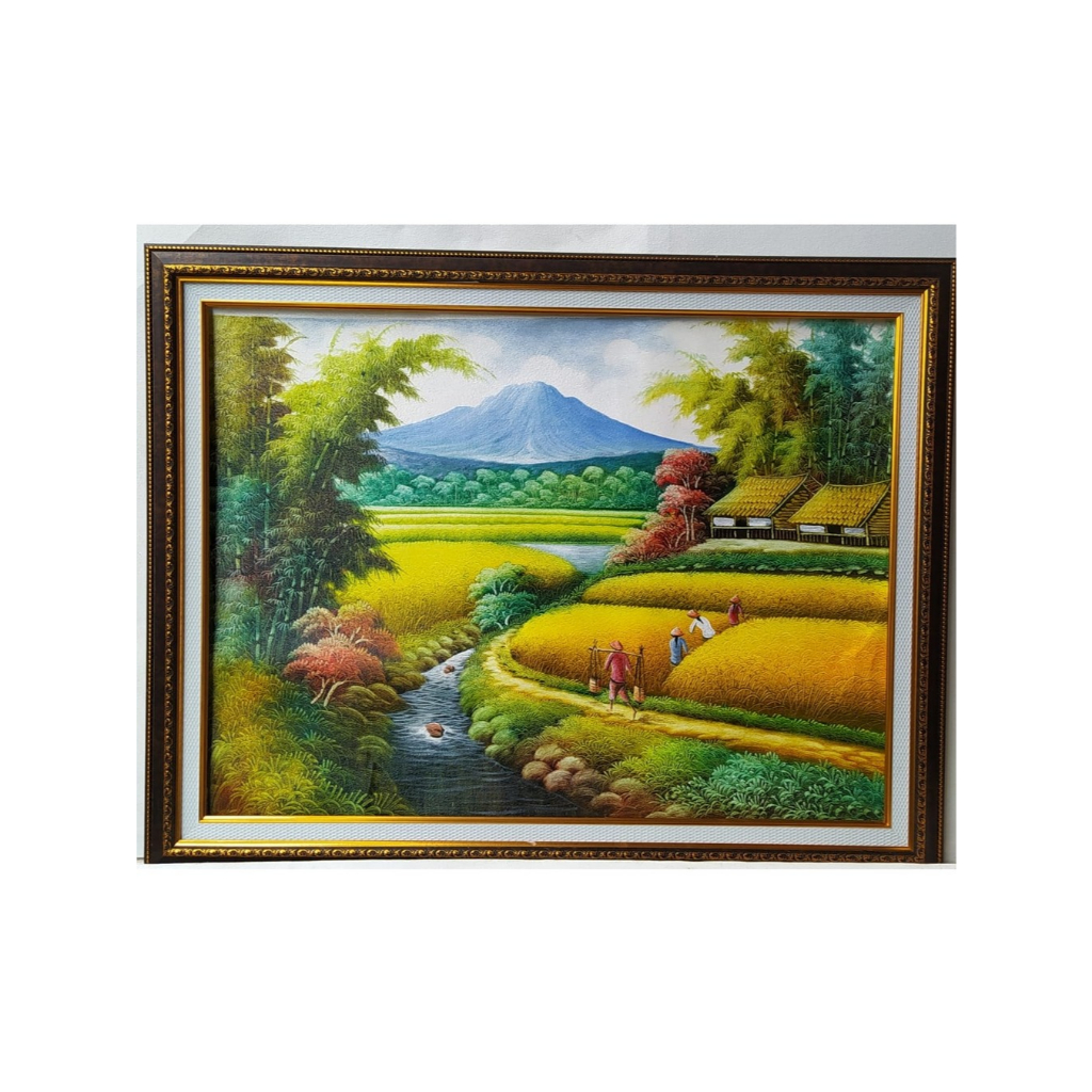 lukisan landscape pemandangan sungai