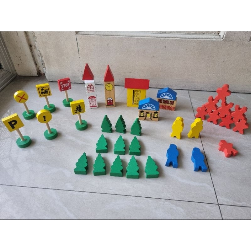ya 40 pcs mainan edukasi kayu wooden rumah city building block balok konstruksi