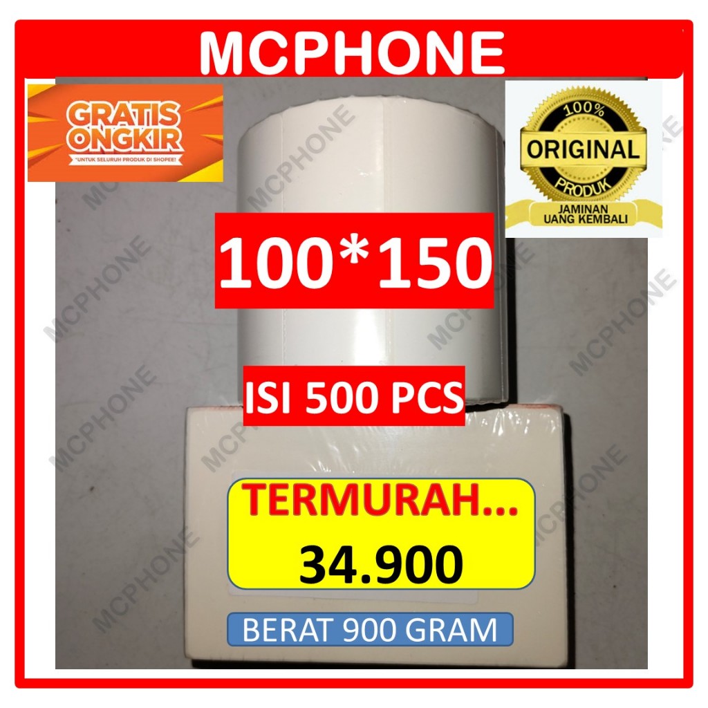 

Kertas Label Stiker Resi Thermal 100x150 Ukuran A6 Isi 500 Pcs