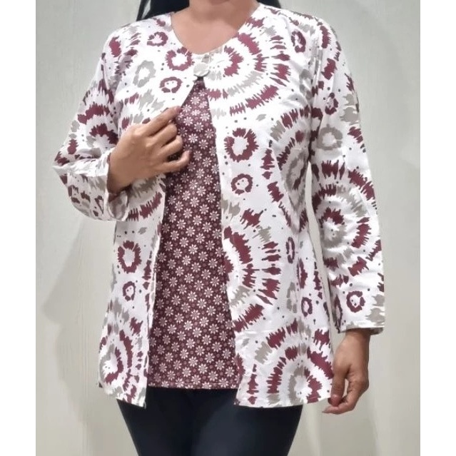 Blouse Batik Rompi Jumbo Blouse MOTIF ABSTRAK MERAH Batik Blouse MOTIF ABSTRAK MERAH Batik Jumbo Wan