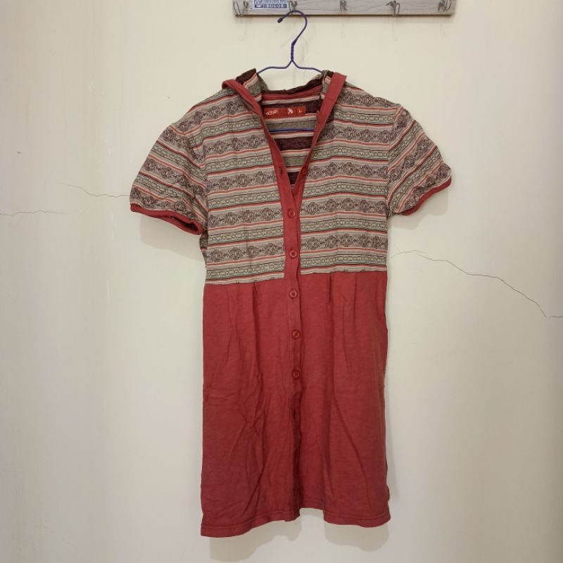 PRELOVED/PERNAH DIPAKAI Triset Tunik/Midi Dress Kupluk Motif