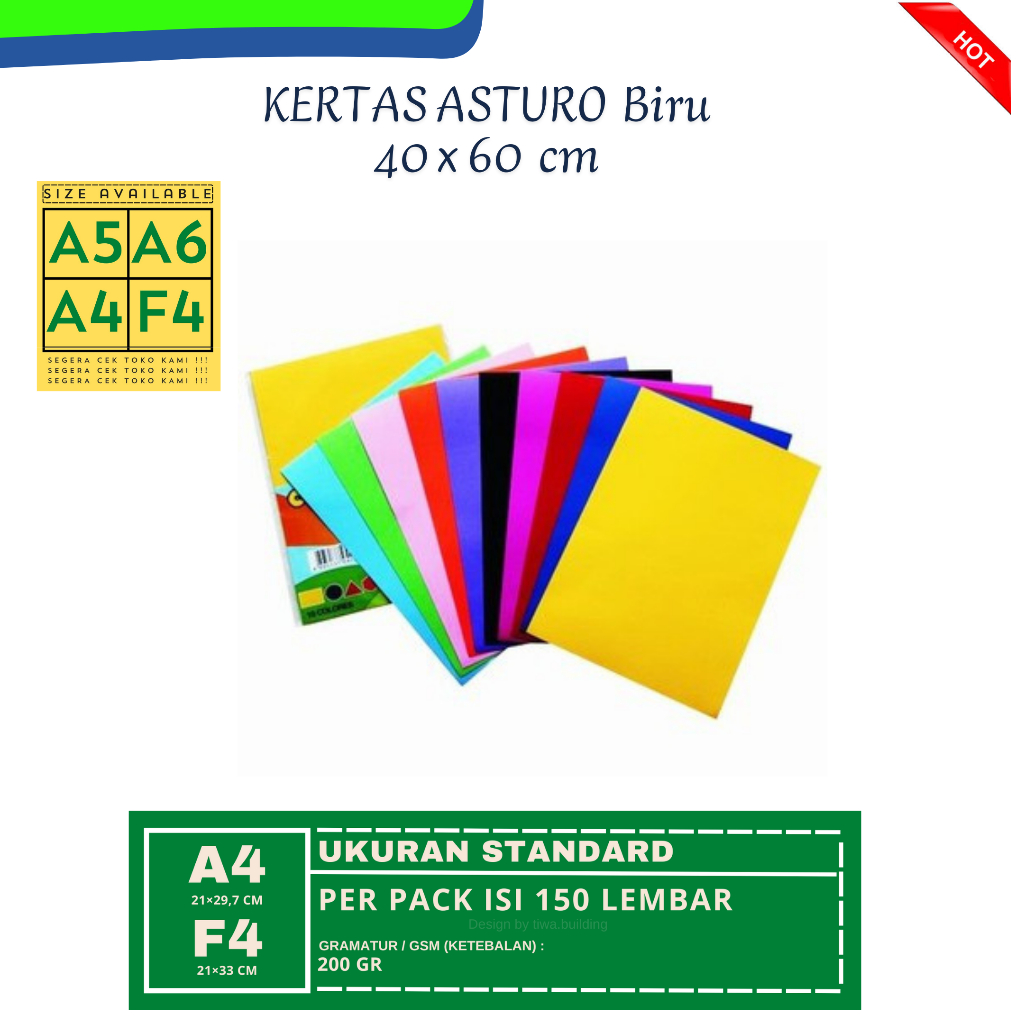 

KERTAS ASTURO UKURAN A4 PERPACK ISI 150 LEMBAR TERSEDIA BERBAGAI VARIAN WARNA