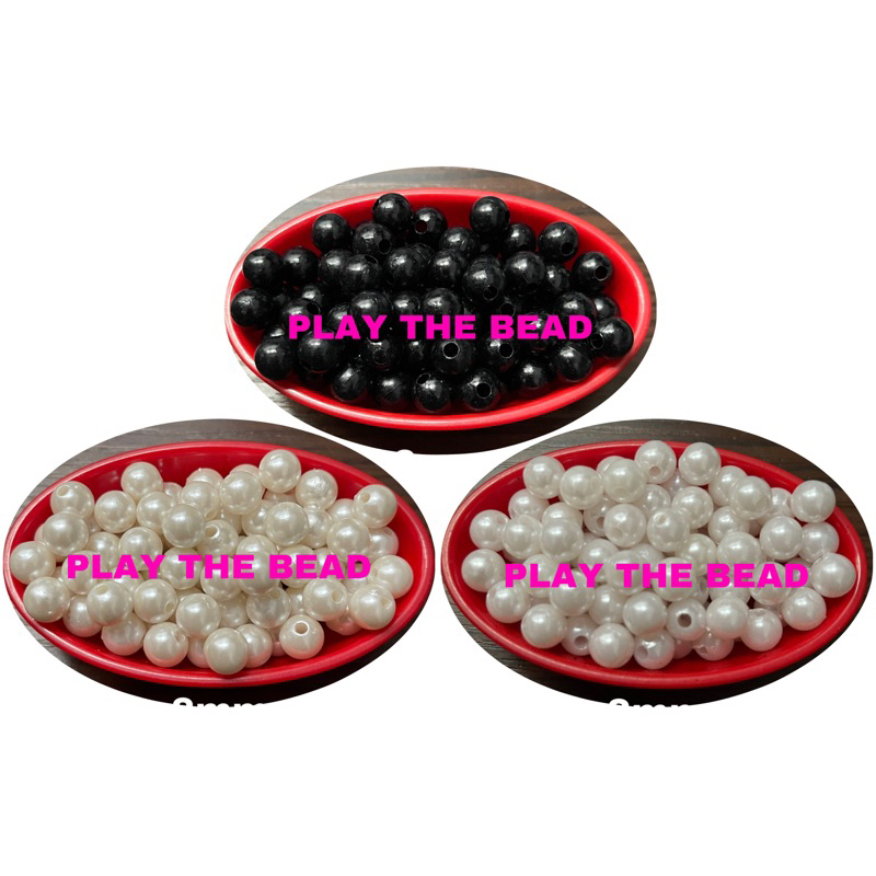 Mutiara 8mm Manik Mutiara Imitasi 8mm BW, Hitam, dan Putih