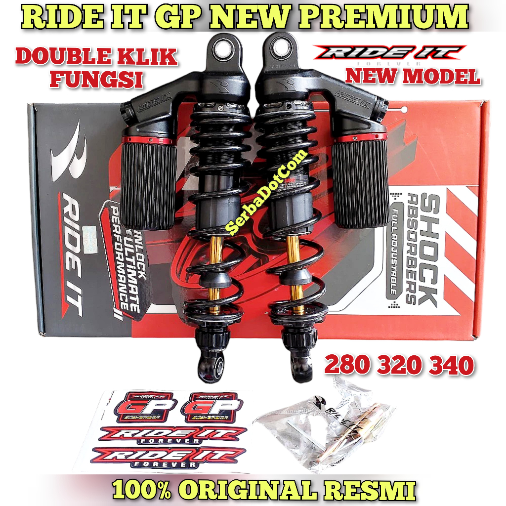 SHOCK RIDE IT NEW GP PREMIUM SERIES DC 280 320 340 mm DOUBLE KLIK ORIGINAL RX KING CB GL PRO MAX TIG