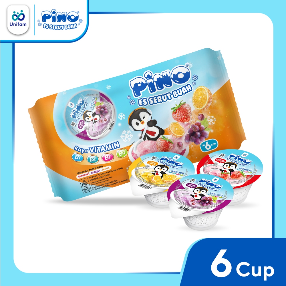 

Pino Es Serut Buah 1 Bag (Isi 6 Cup) @50 mL - Anggur, Strawberry, Jeruk