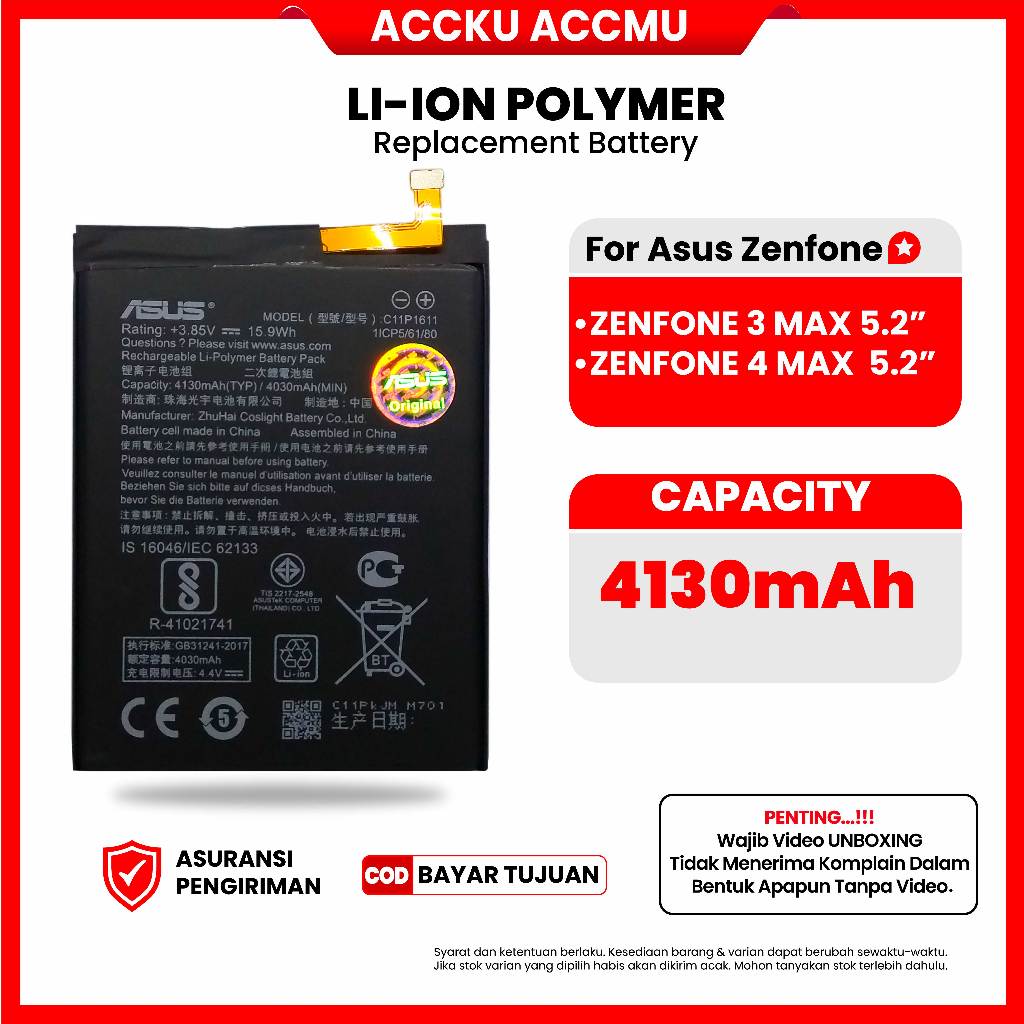 C11P1611 BateraiAsusZenfone 3 Max /ZC520TL BatteryAsusZenfone 4 Max 5.2 inch ZC520KLBattery Baterai 