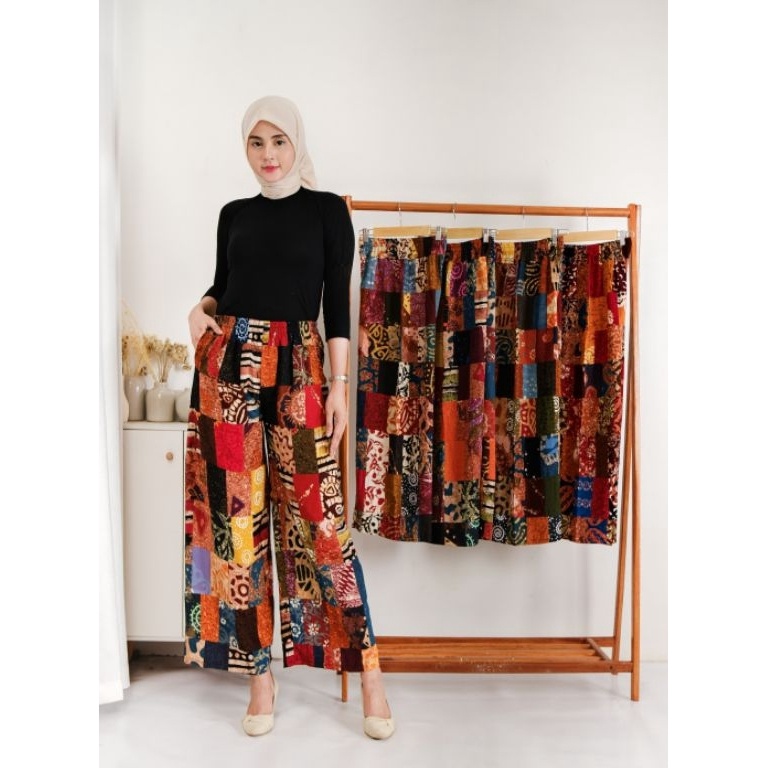 KODE V37W CELANA PANJANG WANITA KULOT PERCA BATIK JOGJA UNIK SANTAI PEKALONGAN ELEGAN