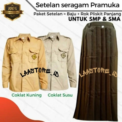 Setelan Seragam Sekolah Pramuka SMP SMA untuk Putri perempuan Jumbo PENGGALANG LENGAN PANJANG + ROK 