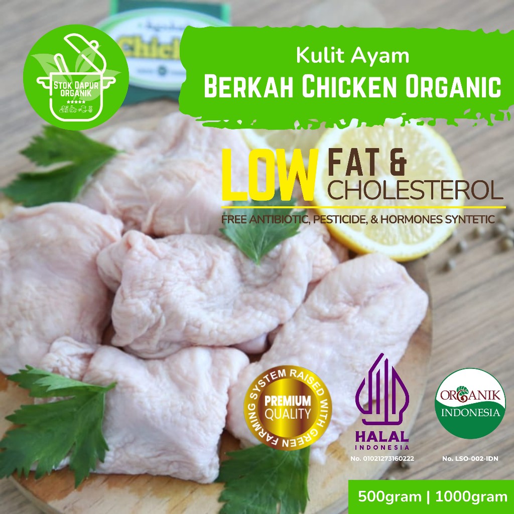 

Berkah Chicken Kulit Ayam Broiler Organik Prebiotik Segar Beku/Fresh Frozen Kemasan 500gr 1kg