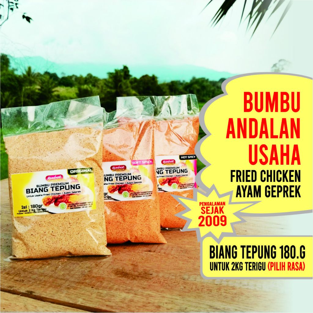 

Bumbu Biang Tepung Fried Chicken 180g Rimbozz (Pilih Rasa), Tepung Biang Ayam KFC, Crispy, Geprek