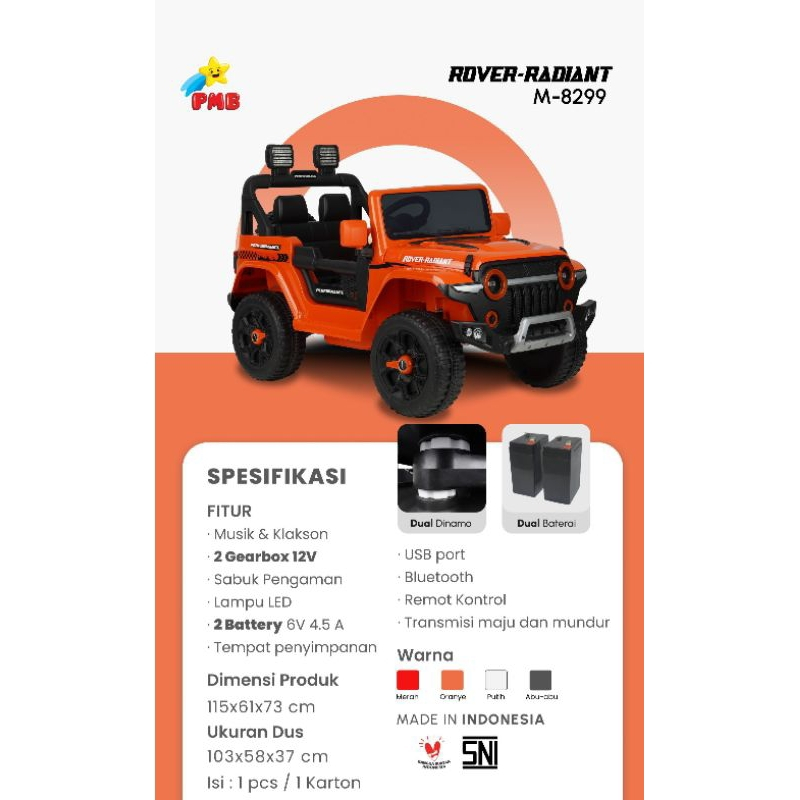 Mainan Mobil Aki Anak M8299 Rover Radiant Aki 12 Volt Dinamo 2 Mobil Jeep