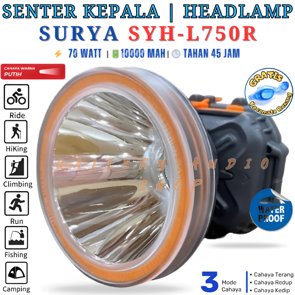 Senter Kepala Selam SURYA SYH-L705R 70 Watt | Headlamp Diving Super Terang Surya SYH-L705R Cahaya Pu