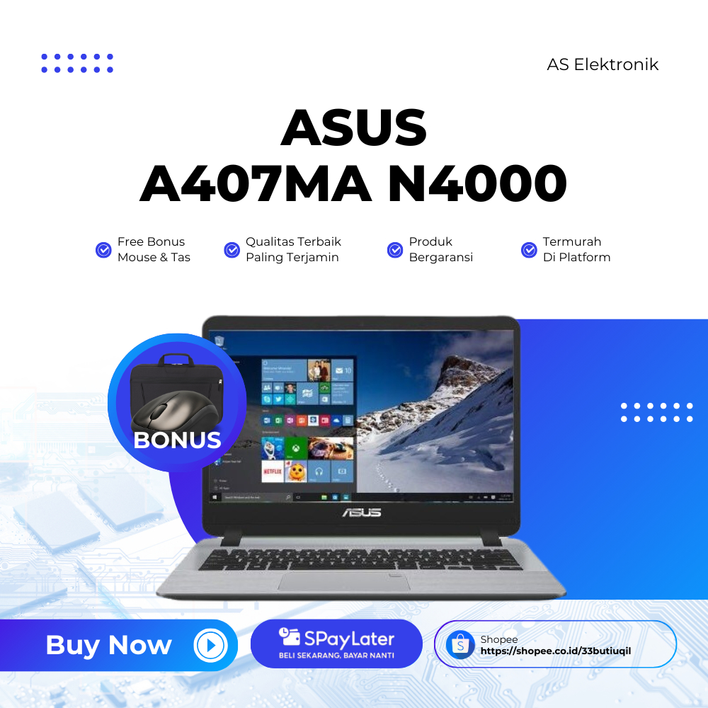 PROMO LAPTOP ASUS A407MA N4000 RAM 8GB/512 SSD // 14'' // Bonus Mouse - Tas