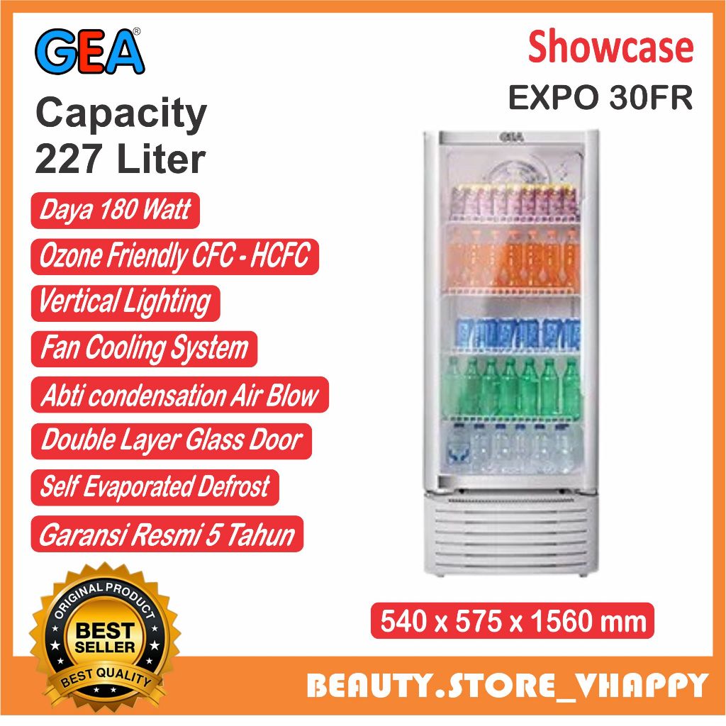 Showcase 1 Pintu GEA 4 Rak 227 Liter Display Cooler EXPO-30FR Garansi Resmi