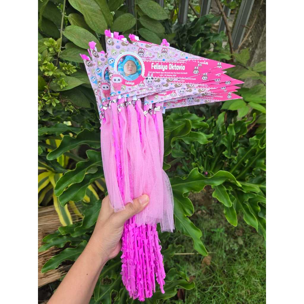 ISI 50 PCS || Bendera Aqiqah + Tile Telur Custom Foto, Nama dan Karakter