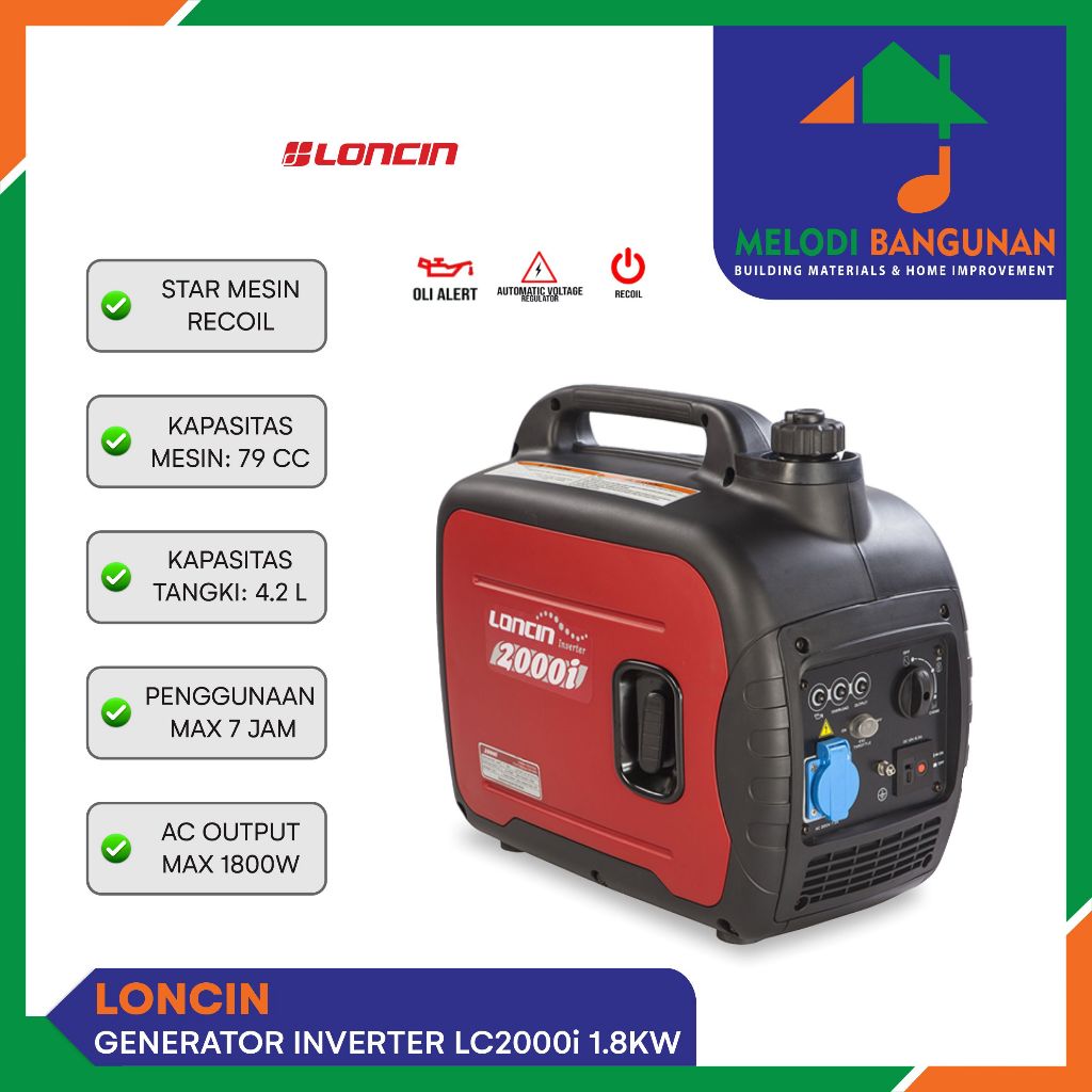 Loncin - Mesin Genset Generator Listrik Portable Lc 2000i Lc2000i 1800 W