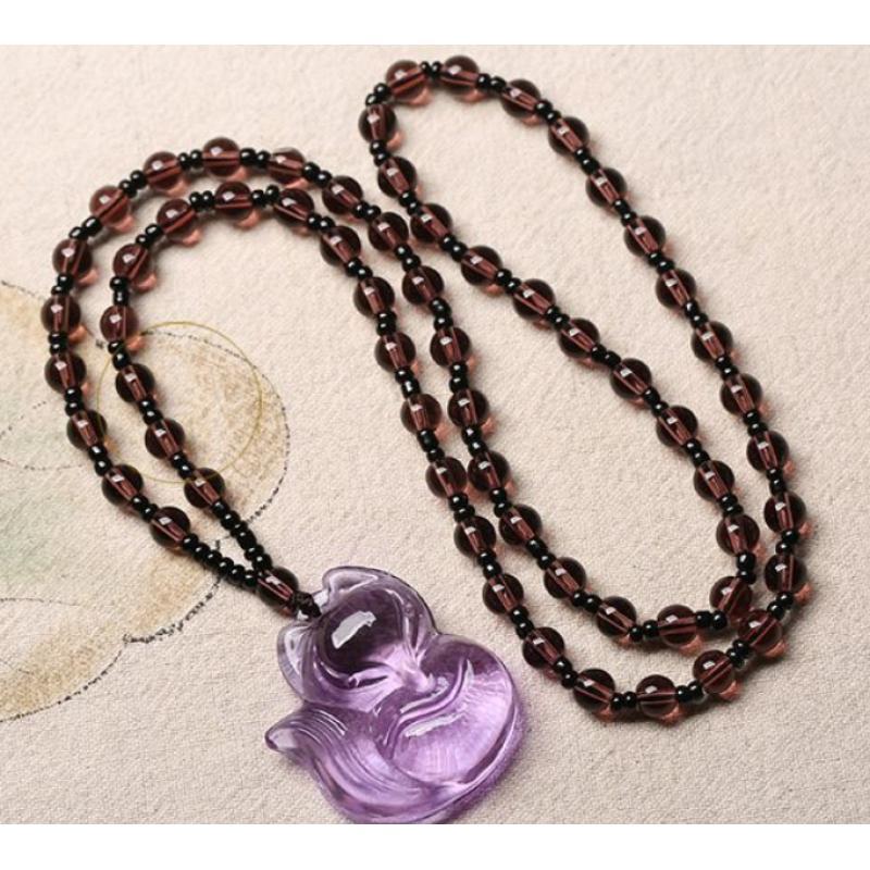 Kalung Rubah Bening Cicada Hitam Hijau Ungu  / Kalung Liontin Batu Manik Manik Transparan / Fox Jade