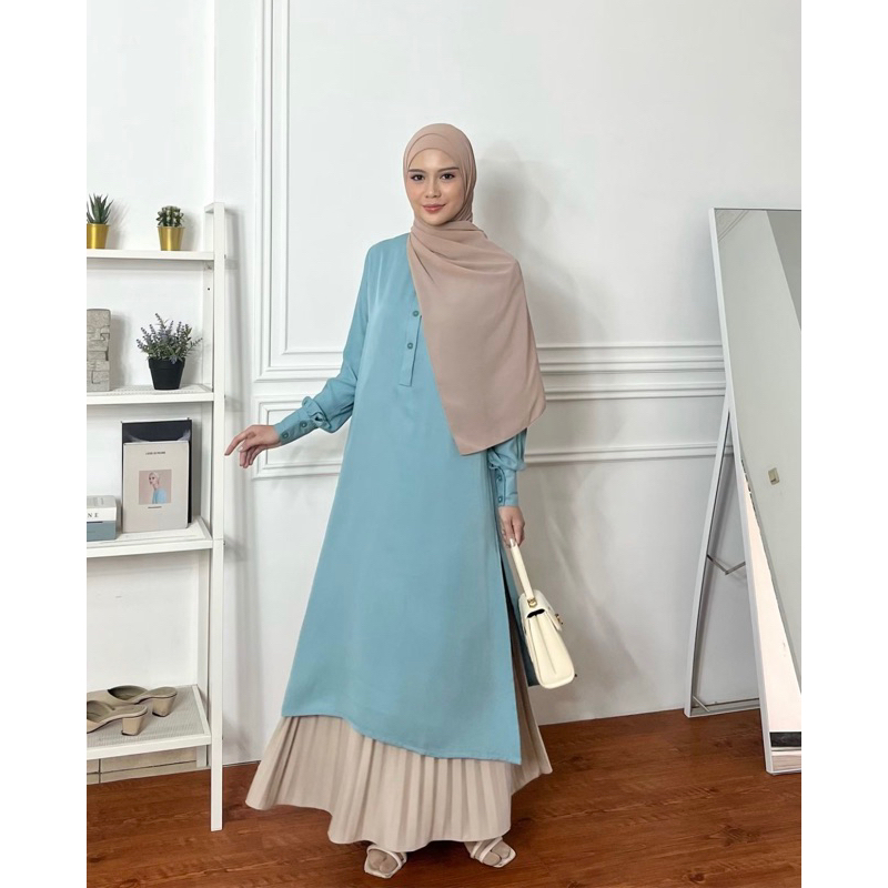 Elmiza Inara Tunik Bahan Premium Rayon Twill Atasan Long Tunik Wanita Kuliah Kerja Kajian