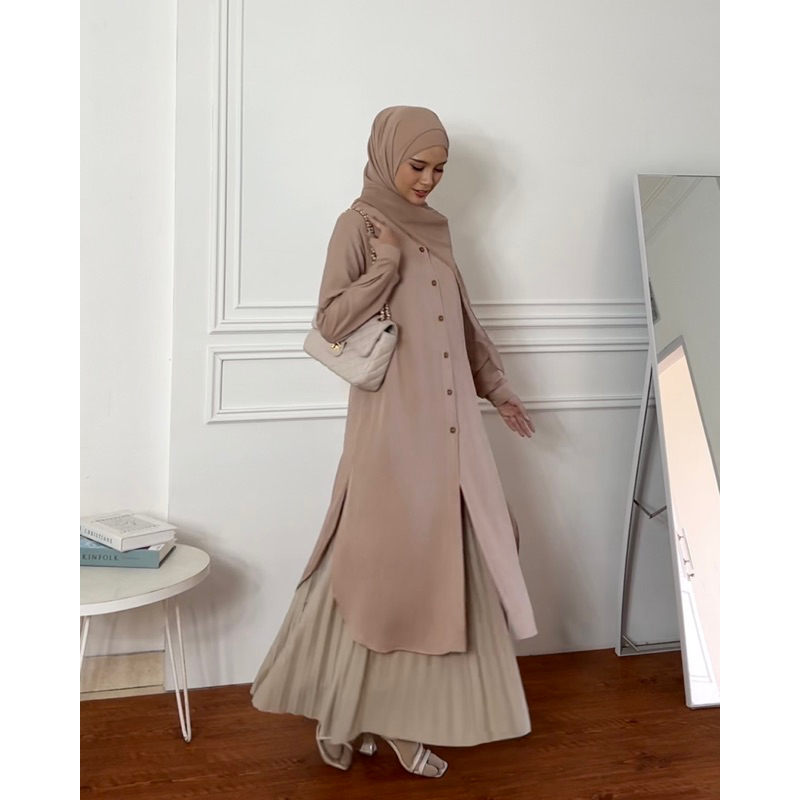 Elmiza - Ciara Tunik Bahan Premium Rayon Twill Atasan Wanita Muslim Long Tunik Lengan Panjang