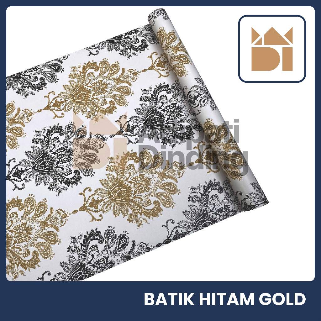 WALLPAPER MOTIF BATIK GOLD HITAM, WALLPAPER STIKER DINDING MOTIF GOLD HITAM,BATIK ELAGANT