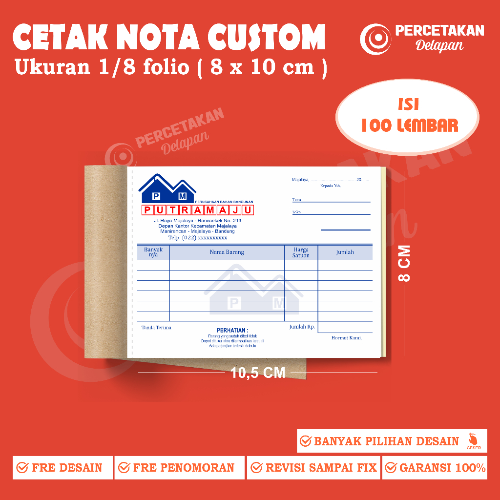 

PAKET HEMAT custom nota 2 ply 1/8 folio 10x8 cm