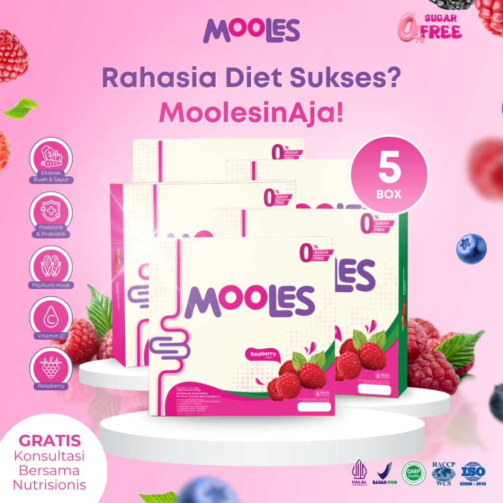 Mooles Fiber - Paket 5 Box 80 Sachet - Minuman Serat Membuang Minyak Jahat