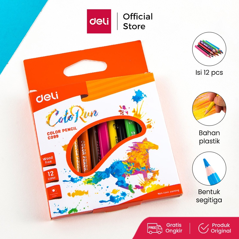 

Deli Pensil Warna 12 Warna Bebas Kayu, Warna Terang, Pegangan Segitiga EC09900
