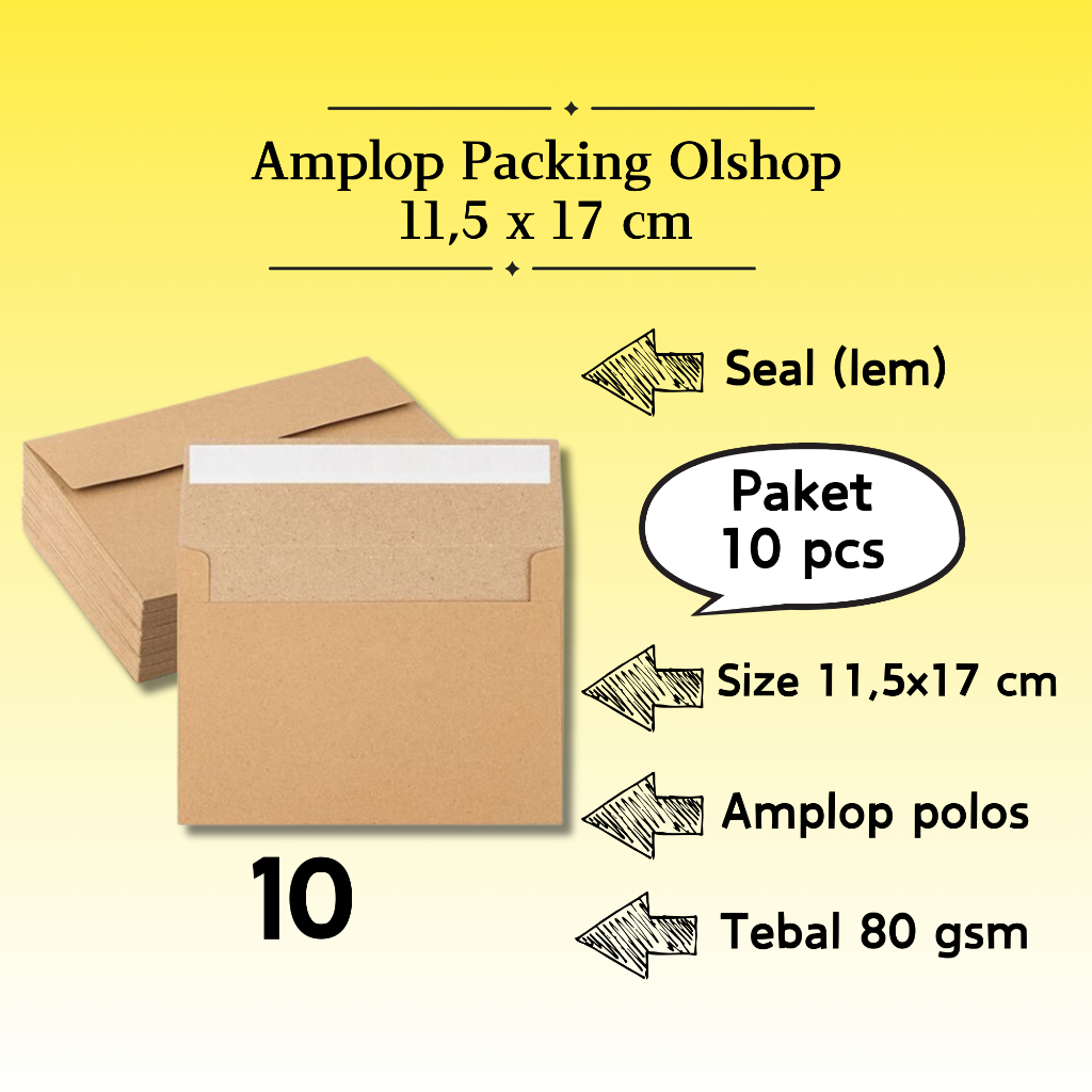 

10 Pcs Landscape - Amplop Packaging Kraft Potrait Amplop Klasik Coklat Polos Seal (Pakai Lem) 11,5 x 17 cm