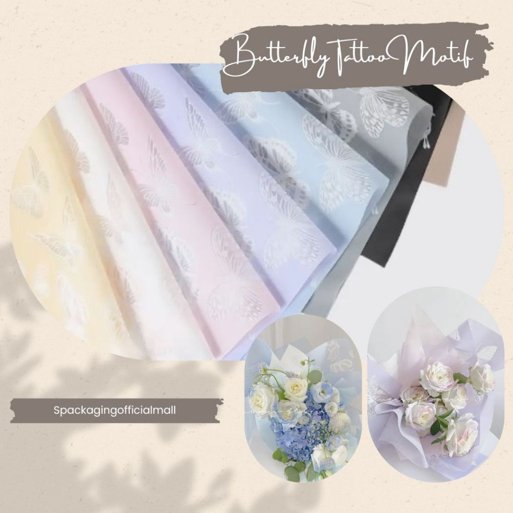 

BUTTERFLY TATTOO MOTIF / CELLOPHANE / FLORIST PAPER / KERTAS BUKET BUNGA / WRAPPING WRAPPER