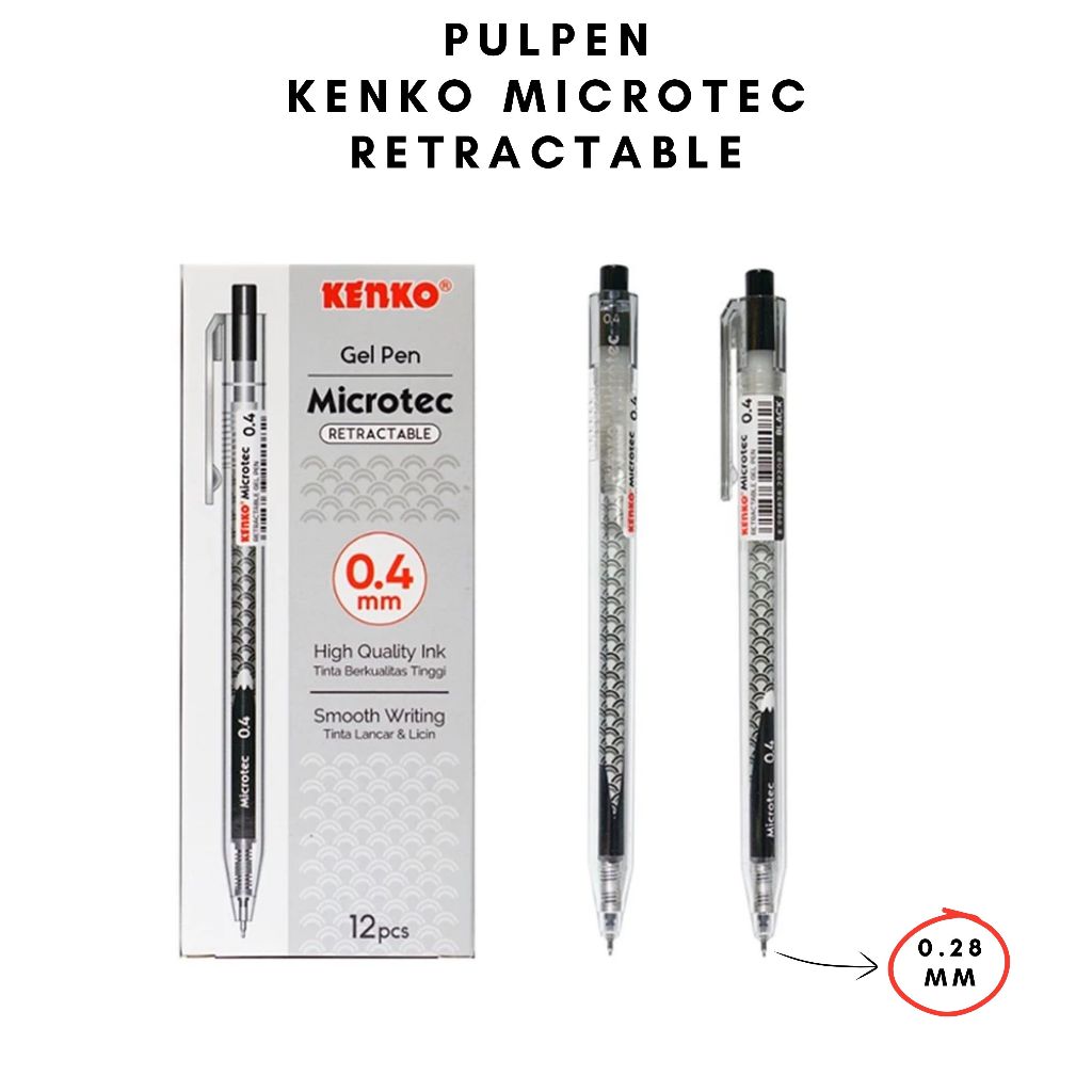 

Pulpen / Pena KENKO Gel Pen Microtec 0.28 mm 0.4 mm Needle Tip Retractable Black