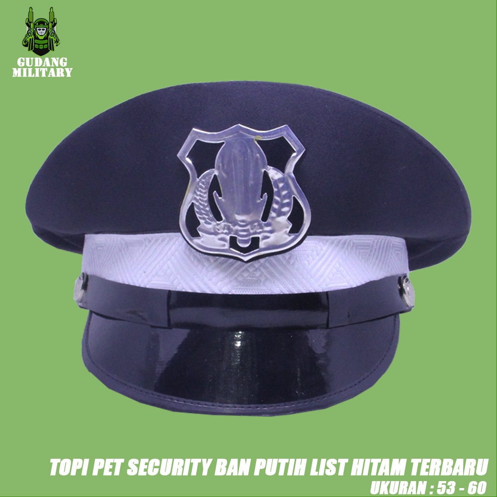 Topi Pet Security Pria Coklat Weban Motif Lis Hitam | Kuning | Putih | Aksesoris Seragam Security