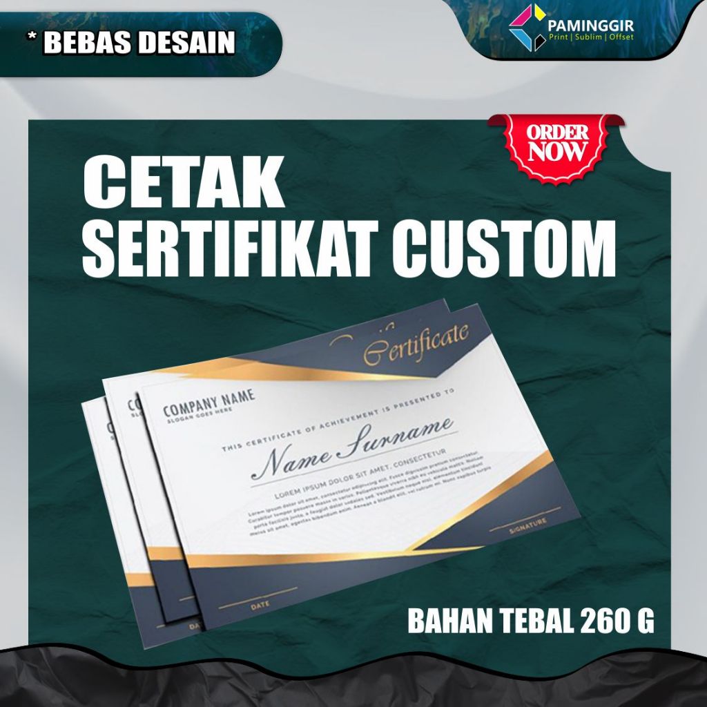 

PRINT/ CETAK SERTIFIKAT PIAGAM PENGHARGAAN TERMURAH SATU SISI CEPAT TANPA PO