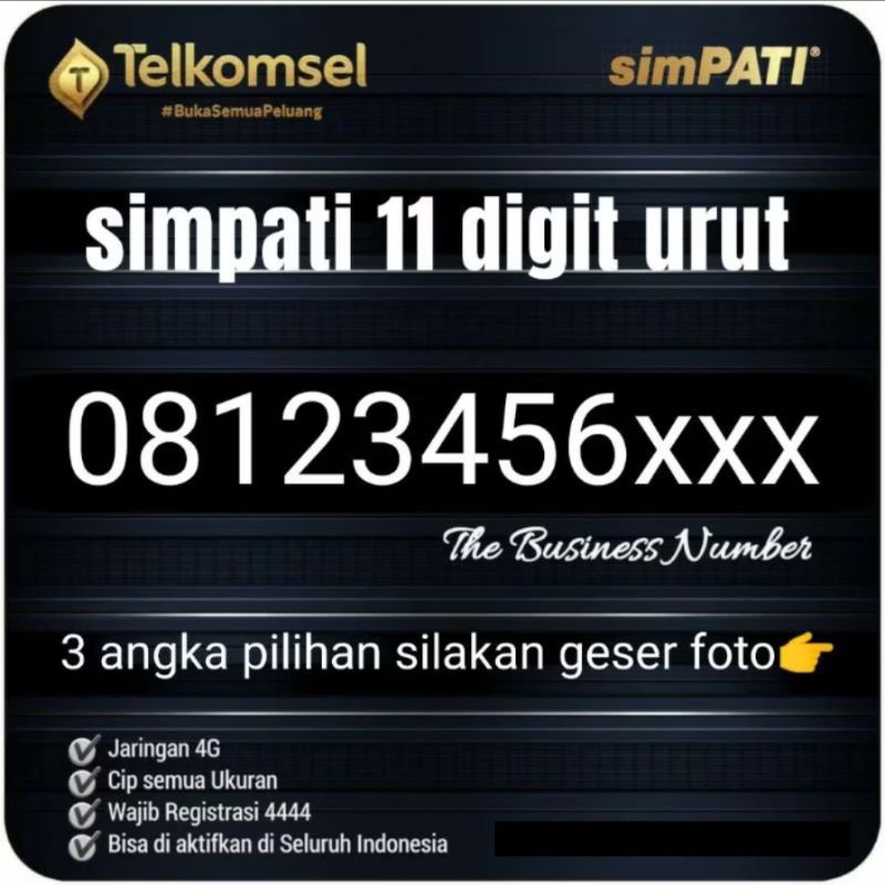 Nomor cantik Telkomsel - nomor cantik SimPATI 11 digit urut 08123456