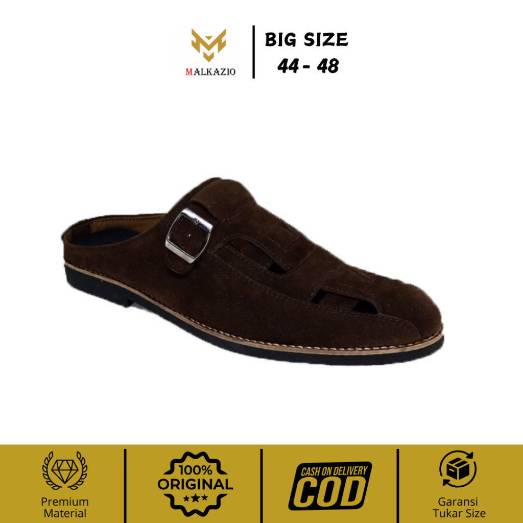 Malkazio | Sepatu Sandal Pria Mule Slide Big Size | Bustong Kasual Formal Kaki Jumbo 44 45 46 47 48