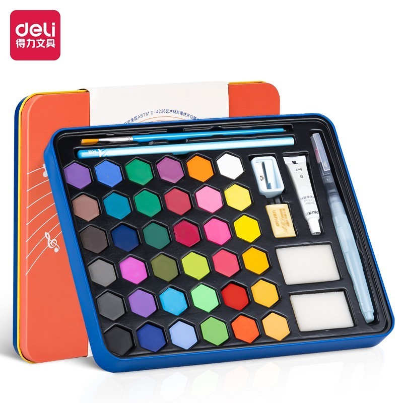 

Deli Solid Watercolor Paint / Set Cat Air Padat Warna Terang 73936 24 pcs