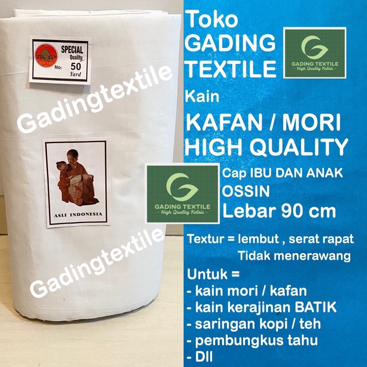 per setengah meter kain kafan m katun putih jenasah jenazah high quality CAP IBU DAN ANAK ossin mete