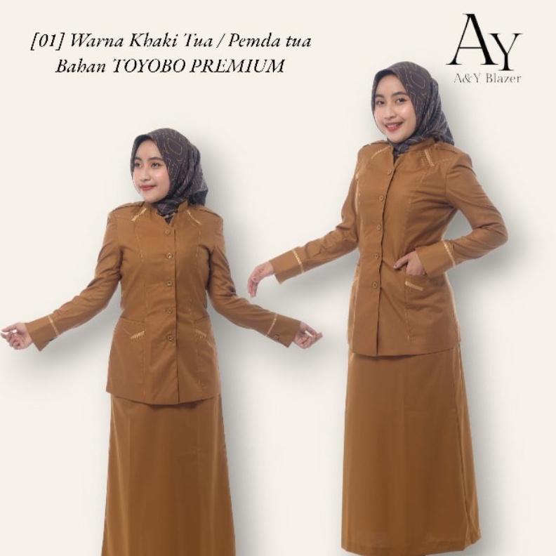 1 AY Blazer Baju Seragam PDH Guru PNS Wanita Warna Khaki Tua  Khaki Muda BAHAN TOYOBO  SEMIWOL Serag