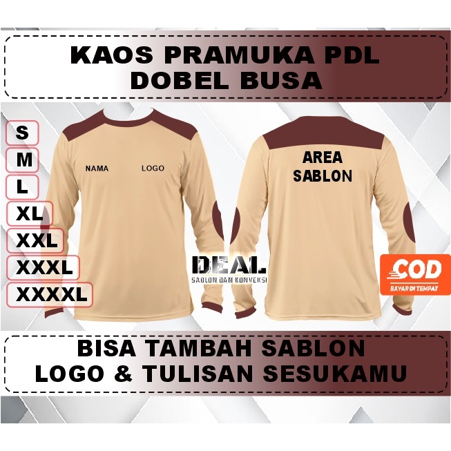 KAOS PRAMUKA COKLAT LENGAN PANJANG DOBEL BUSA/PDL, BISA TAMBAHAN SABLON SESUKAMU/CUSTOM