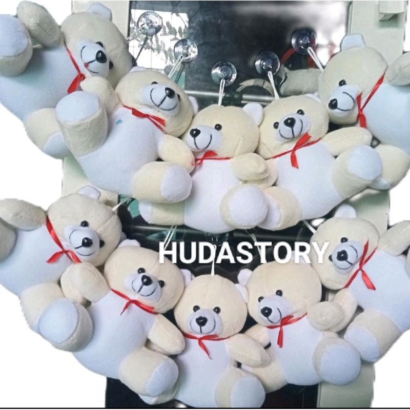 Boneka Gantungan Hiasan Kaca Mobil Tedy Bear Mini Crem Putih 15 Cm