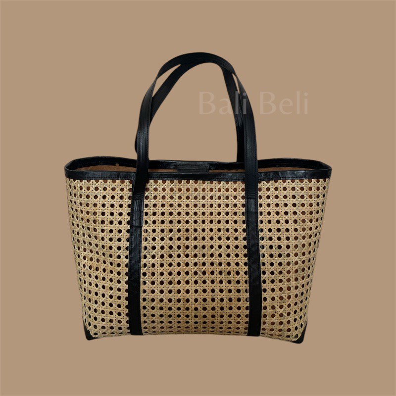 Bali Beli - Gana Premium Tas Kulit Sapi Rotan Webing | Totebag | Tas Kulit | Tas Rotan | Tas Pantai 