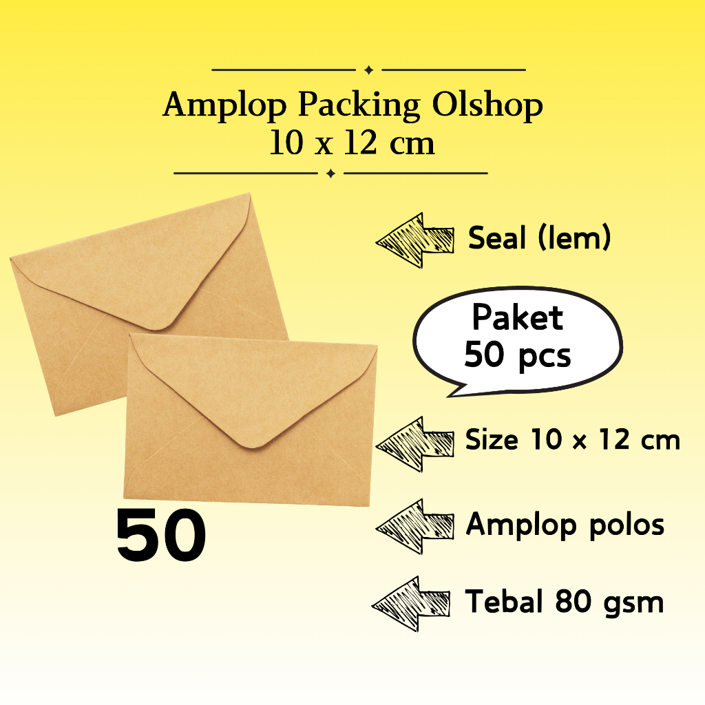 

100 Pcs Baronial - Amplop Packaging Kraft Potrait Amplop Klasik Coklat Polos Seal (Pakai Lem) 10 x 12 cm