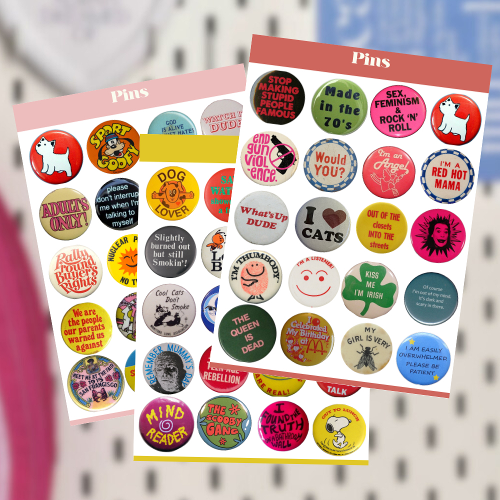 

VINTAGE PINS DECO STICKER SHEET / DECO STICKER KAWAII VINTAGE RETRO AESTHETIC FOR JOURNALING