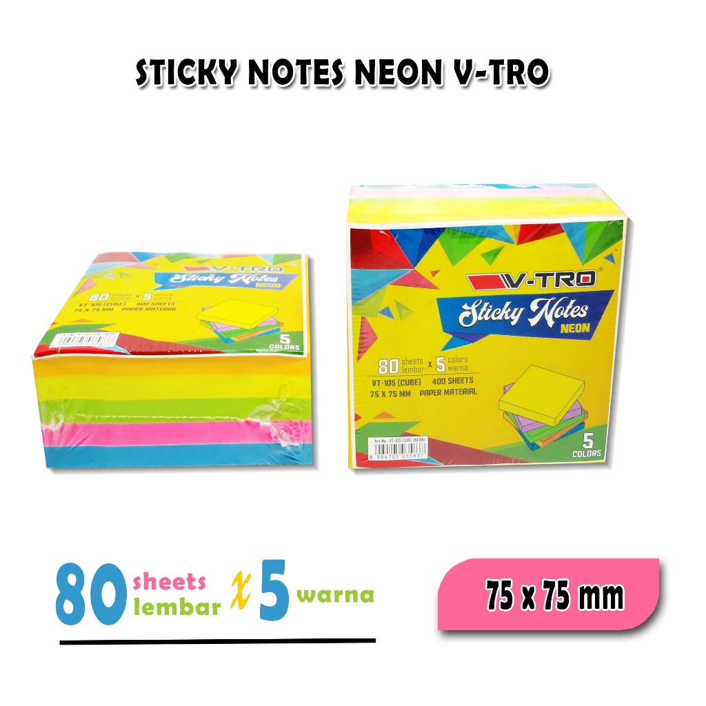 

sticky notes v-tro / 5 warna / 400 lembar