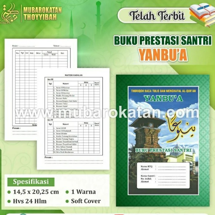 BUKU PRESTASI SANTRI YANBUA TORIQOH BACA TULIS MENGHAFAL AL QURAN YANBUA | BUKU PRESTASI | YANBUA