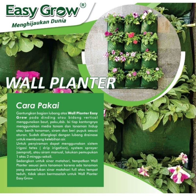 Wall Planter Easy Grow 12 kantong, warna hijau