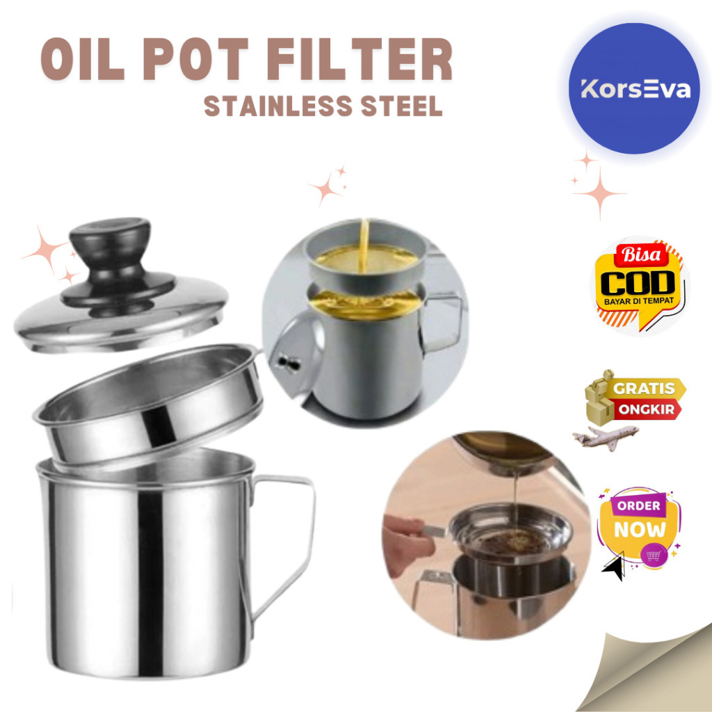 Saringan Gelas Wadah Minyak Oil Filter Pot Stainless Steel