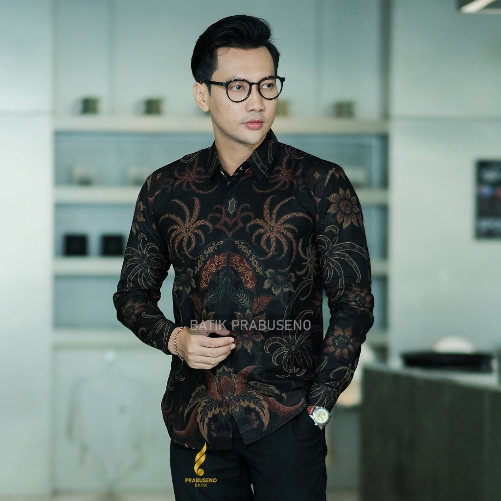 SASANA HITAM Baju Kemaja Batik Pria Lengan Panjang Slimfit Slim Fit Original Prabuseno Official Kain