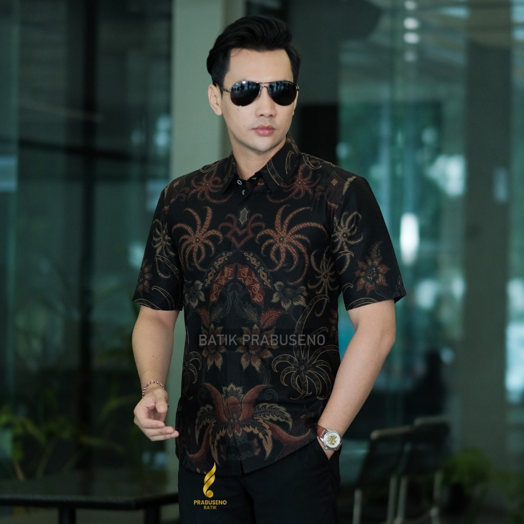 SASANA HITAM Baju Kemaja Batik Pria Lengan Pendek Slimfit Slim Fit Original Prabuseno Official Kain 